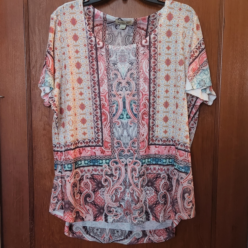 One World Rhinestone Blouse 2X